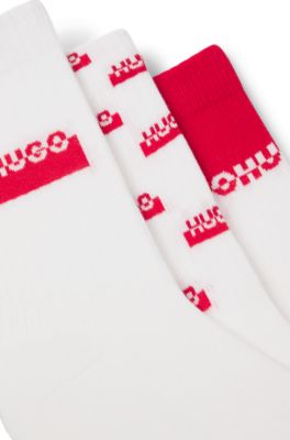 Calze corte con logo spezzato in confezione da tre, Bianco