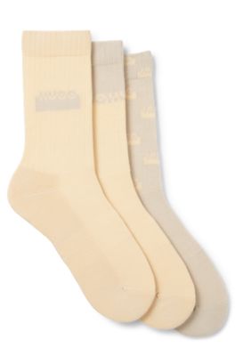 Calze corte con logo spezzato in confezione da tre, Beige