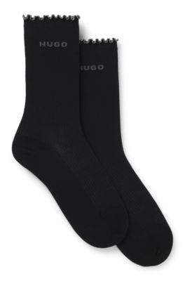Two-pack of regular-length socks with lettuce cuff, Black