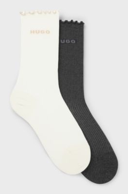 Two-pack of regular-length socks with lettuce cuff, White / Grey