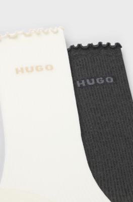 Lot de deux paires de chaussettes mi-mollet avec chevilles &agrave; voant, Blanc / Gris