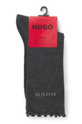 Two-pack of regular-length socks with lettuce cuff, White / Grey