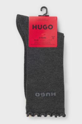 Two-pack of regular-length socks with lettuce cuff, White / Grey