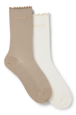 Two-pack of regular-length socks with lettuce cuff, Beige