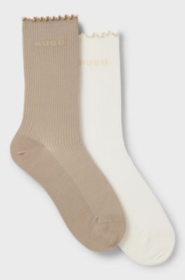 Two-pack of regular-length socks with lettuce cuff, Beige