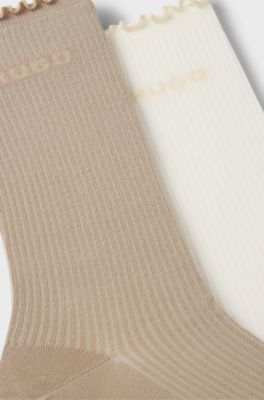 Two-pack of regular-length socks with lettuce cuff, Beige