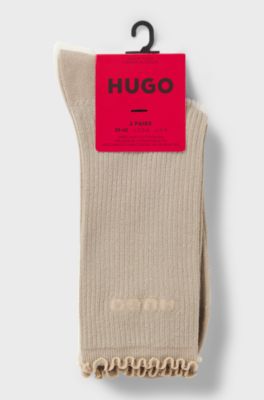 Two-pack of regular-length socks with lettuce cuff, Beige