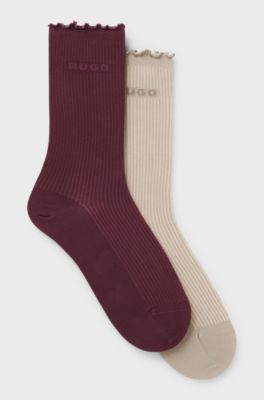 Two-pack of regular-length socks with lettuce cuff, Bordeaux