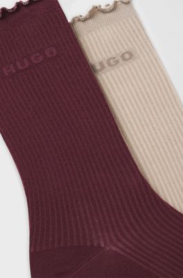 Two-pack of regular-length socks with lettuce cuff, Bordeaux