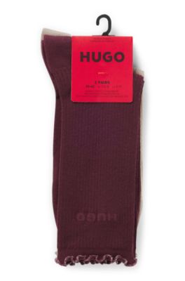 Two-pack of regular-length socks with lettuce cuff, Dark Red / Beige
