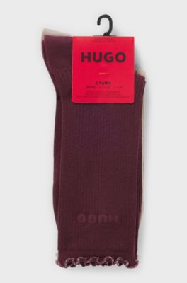 Two-pack of regular-length socks with lettuce cuff, Bordeaux