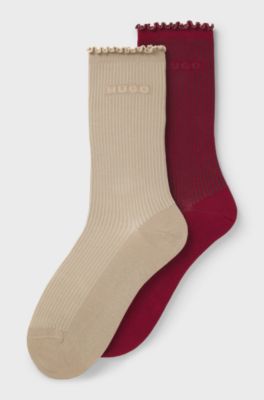 Two-pack regular-length socks, Dark Red / Beige