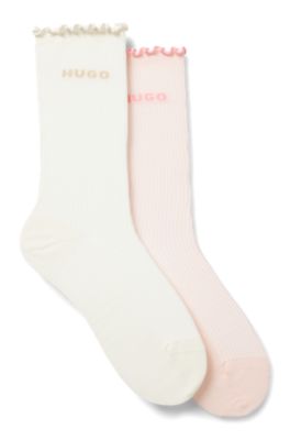 Two-pack of regular-length socks with lettuce cuff, White / Pink