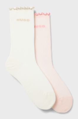 Two-pack of regular-length socks with lettuce cuff, White / Pink