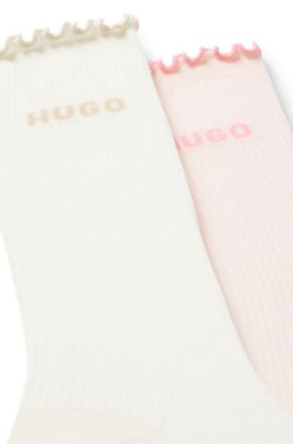 Two-pack of regular-length socks with lettuce cuff, White / Pink