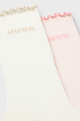 Two-pack of regular-length socks with lettuce cuff, White / Pink