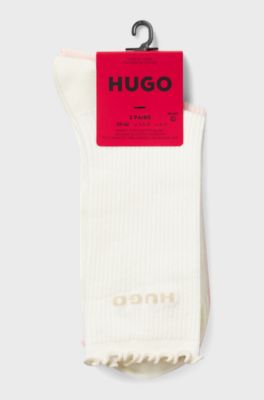 Two-pack of regular-length socks with lettuce cuff, White / Pink