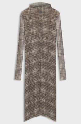 Pliss&eacute;-tulle dress with modal lining, Grey Patterned
