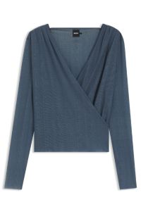 Wrap-front top in plissé tulle, Blue