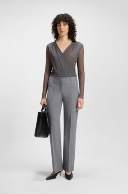 Wrap-front top in pliss&eacute; tulle, Dark Grey