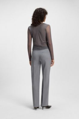 Wrap-front top in pliss&eacute; tulle, Dark Grey