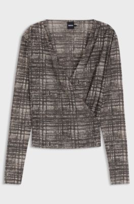 Wrap-front top in pliss&eacute; tulle, Patterned