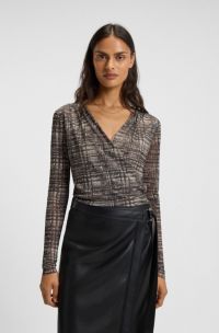 Wrap-front top in plissé tulle, Patterned