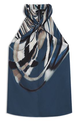 Printed-twill top with tie neckline