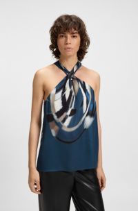 Printed-twill top with tie neckline, Patterned