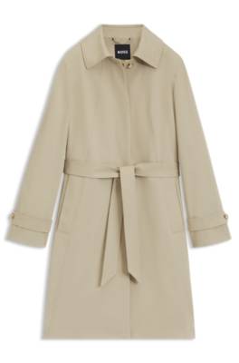 Water repellent belted coat with detachable inner vest