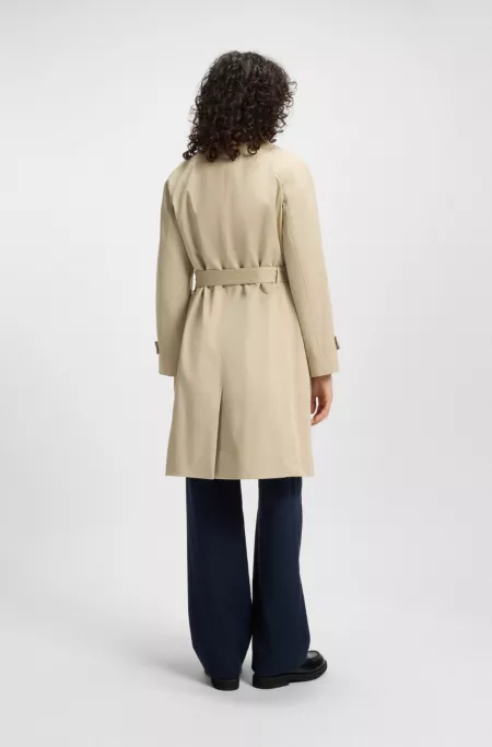 Water-repellent belted coat with detachable inner vest