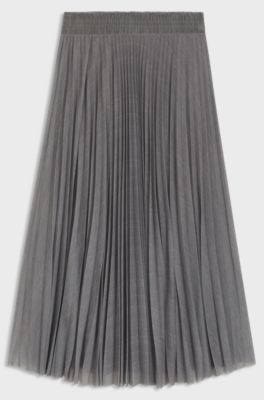 Lined tulle skirt with pliss&eacute; pleats, Dark Grey