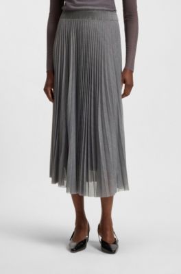 Lined tulle skirt with pliss&eacute; pleats, Dark Grey