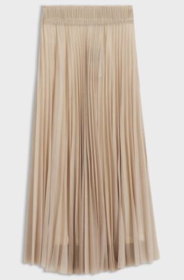 Lined tulle skirt with pliss&eacute; pleats, Beige