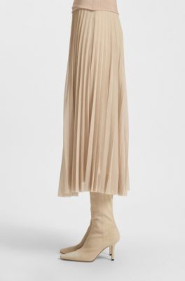 Lined tulle skirt with pliss&eacute; pleats, Beige