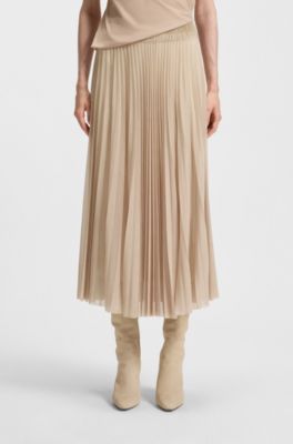 Lined tulle skirt with pliss&eacute; pleats, Beige