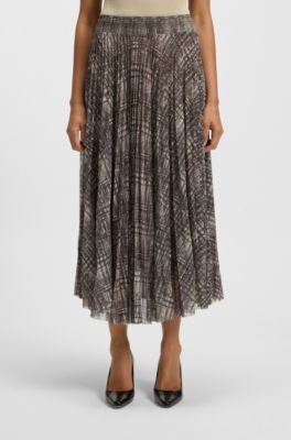 Lined tulle skirt with pliss&eacute; pleats, Patterned