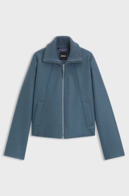 Veste zipp&eacute;e en laine vierge bouillie, bleu clair