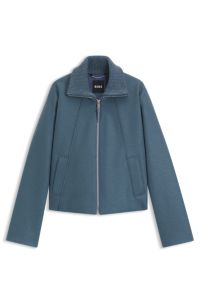 Zip-up coat in boiled virgin wool, Light Blue
