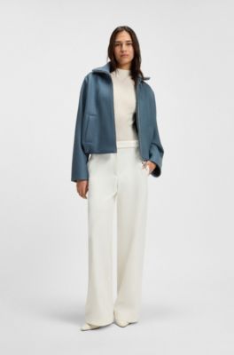Zip-up jacket in boiled virgin wool, Light Blue