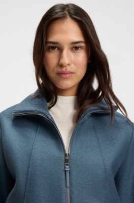 Veste zipp&eacute;e en laine vierge bouillie, bleu clair