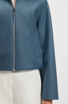 Zip-up jacket in boiled virgin wool, Light Blue