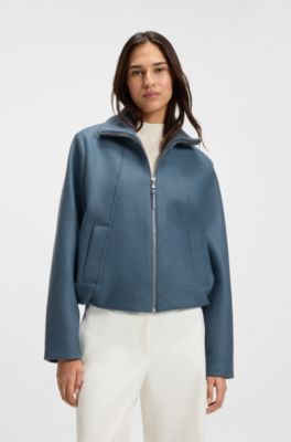 Zip-up jacket in boiled virgin wool, Light Blue