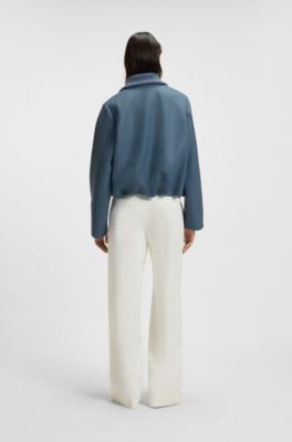 Zip-up jacket in boiled virgin wool, Light Blue