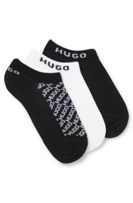 Three-pack of ankle socks with logo details, White / Black