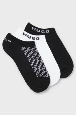 Three-pack of ankle socks with logo details, White / Black