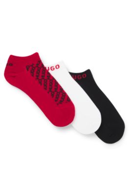 Dreier-Pack Sneakers-Socken mit Logo-Details, Rot