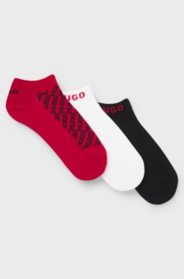 Three-pack of ankle socks with logo details, Red