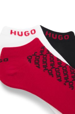 Three-pack of ankle socks with logo details, Red