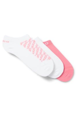 Three-pack of ankle socks with logo details, White / Pink